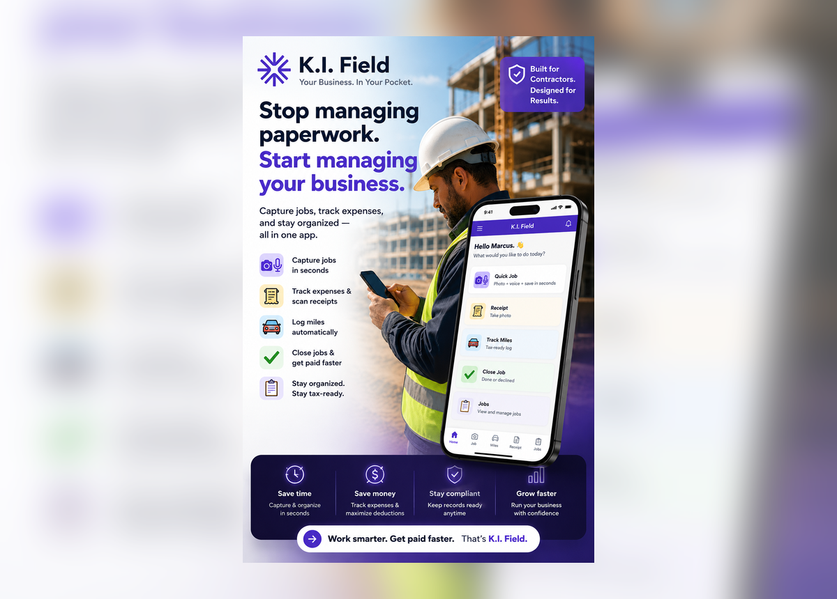 K.I. Field Assistant promo for contractors and field service workers